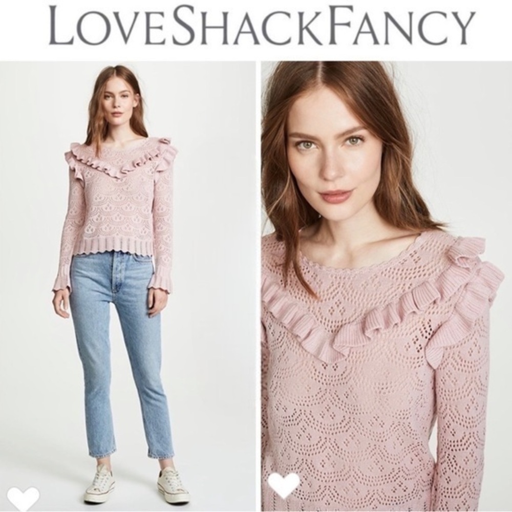 LoveShackFancy Natalie Ruffle Pink Sweater